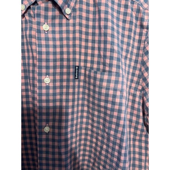 Men’s Barbour Salmon Pink & Blue Gingham Tailored Fit Button Long Sleeve SZ MED - Picture 2 of 7